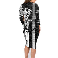Hawaii Niihau Island Family Matching Long Sleeve Bodycon Dress and Hawaiian Shirt Hawaiian King and Kakau Symbols Abstract Shoulder Tattoo LT03 - Polynesian Pride