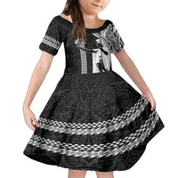 Hawaii Niihau Island Kid Short Sleeve Dress Hawaiian King and Kakau Symbols Abstract Shoulder Tattoo LT03 KID Black - Polynesian Pride