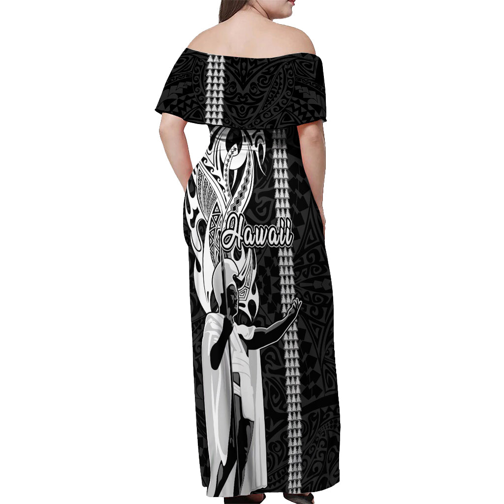 Hawaii Niihau Island Off Shoulder Maxi Dress Hawaiian King and Kakau Symbols Abstract Shoulder Tattoo LT03 - Polynesian Pride