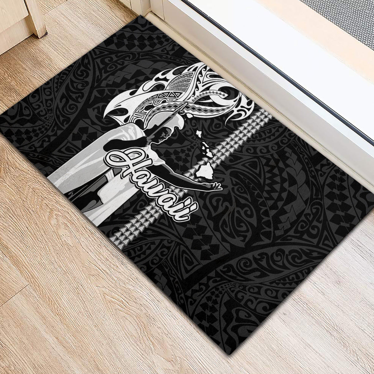 Hawaii Niihau Island Rubber Doormat Hawaiian King and Kakau Symbols Abstract Shoulder Tattoo LT03 - Polynesian Pride