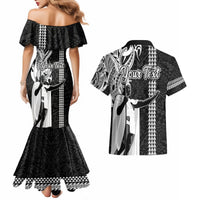 Custom Hawaii Niihau Island Couples Matching Mermaid Dress and Hawaiian Shirt Hawaiian King and Kakau Symbols Abstract Shoulder Tattoo LT03 - Polynesian Pride