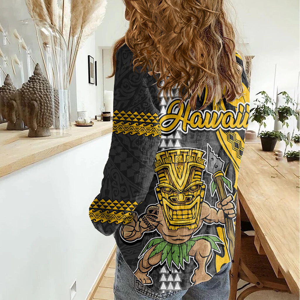 Hawaii Oahu Island Women Casual Shirt Hawaiian Warrior and Kakau Symbols Abstract Tattoo LT03 - Polynesian Pride