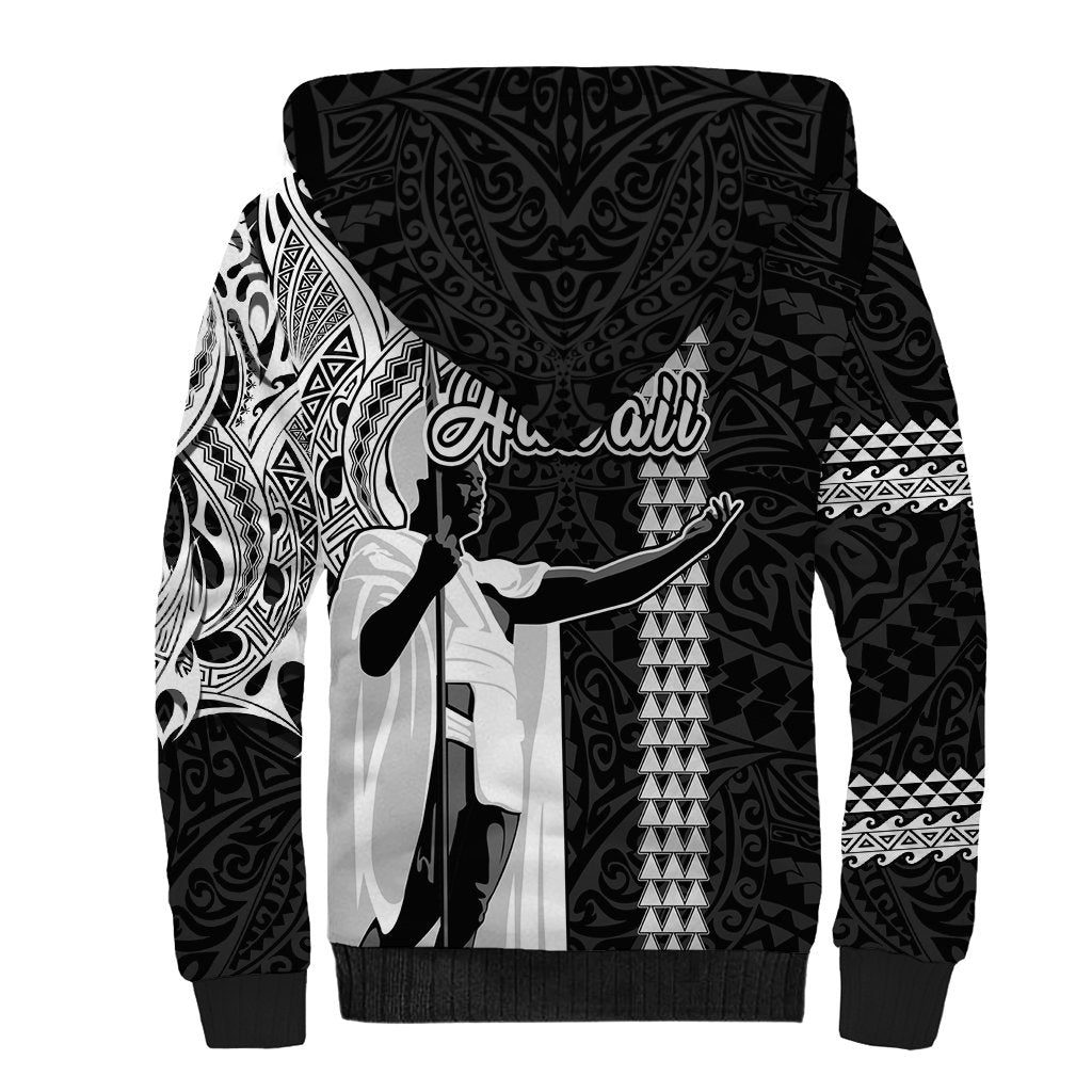 Hawaii Oahu Island Sherpa Hoodie Hawaiian King and Kakau Symbols Abstract Shoulder Tattoo LT03 - Polynesian Pride