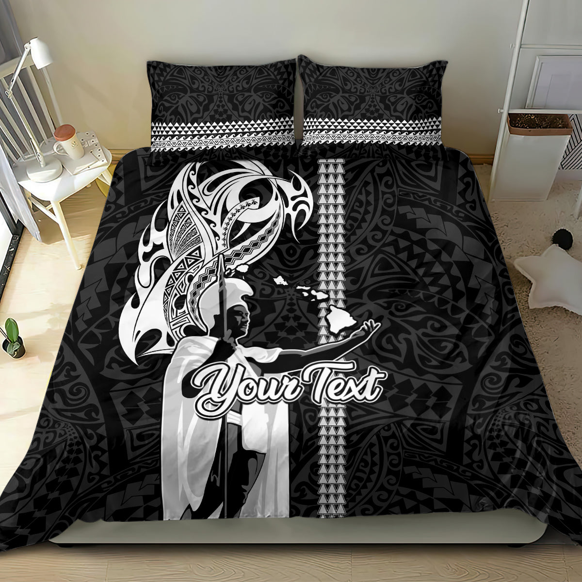 Custom Hawaii Oahu Island Bedding Set Hawaiian King and Kakau Symbols Abstract Shoulder Tattoo LT03 - Polynesian Pride
