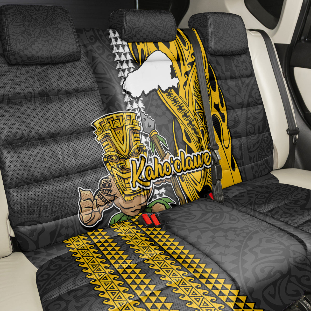 Hawaii Kahoolawe Island Back Car Seat Cover Hawaiian Warrior and Kakau Symbols Abstract Tattoo LT03 - Polynesian Pride