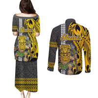 Hawaii Kahoolawe Island Couples Matching Puletasi Dress and Long Sleeve Button Shirts Hawaiian Warrior and Kakau Symbols Abstract Tattoo LT03 - Polynesian Pride