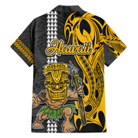 Hawaii Kahoolawe Island Family Matching Off Shoulder Long Sleeve Dress and Hawaiian Shirt Hawaiian Warrior and Kakau Symbols Abstract Tattoo LT03 - Polynesian Pride