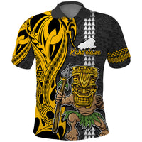 Hawaii Kahoolawe Island Polo Shirt Hawaiian Warrior and Kakau Symbols Abstract Tattoo LT03 Yellow - Polynesian Pride