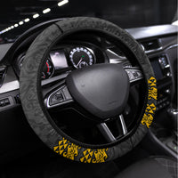 Hawaii Kahoolawe Island Steering Wheel Cover Hawaiian Warrior and Kakau Symbols Abstract Tattoo LT03 Universal Fit Yellow - Polynesian Pride