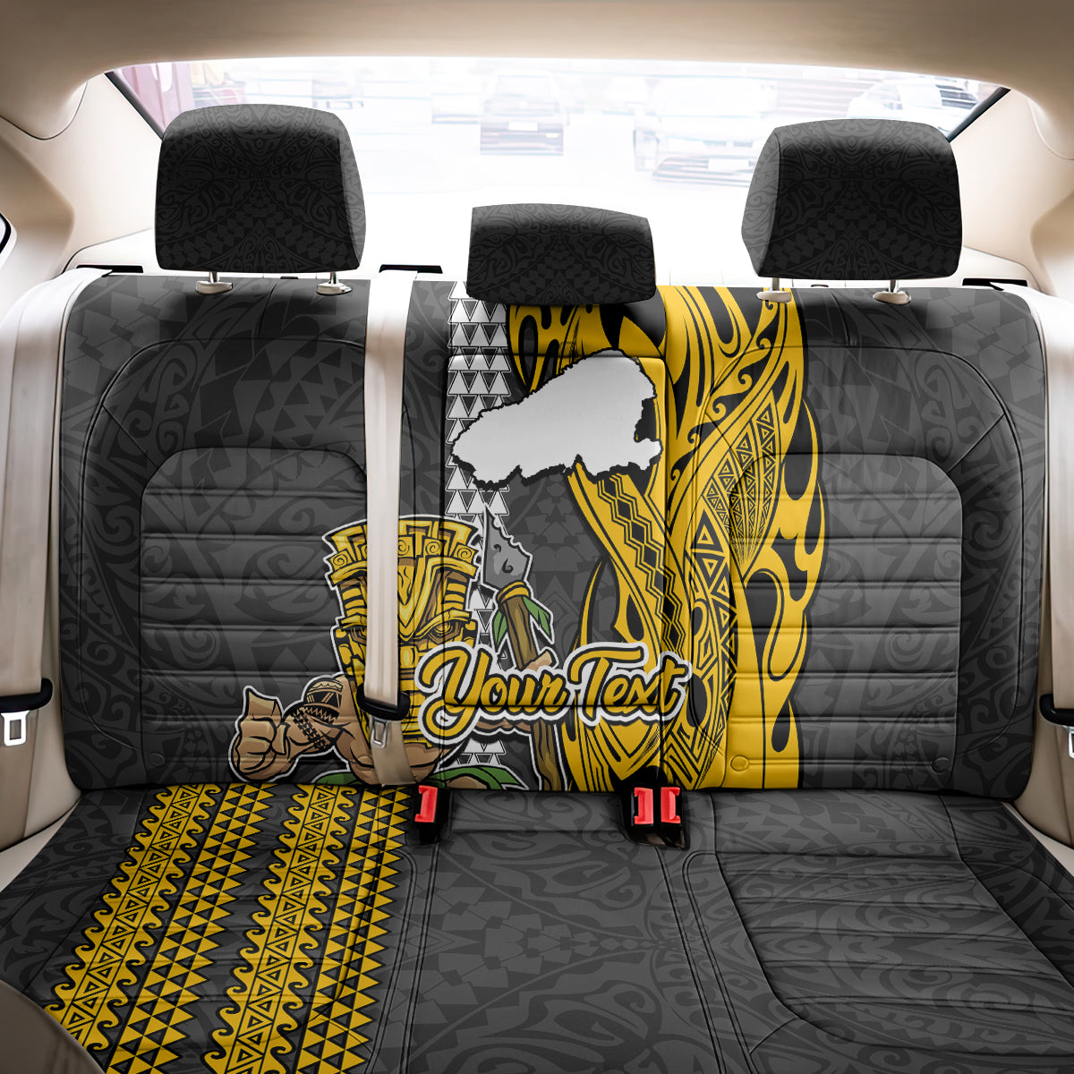 Custom Hawaii Kahoolawe Island Back Car Seat Cover Hawaiian Warrior and Kakau Symbols Abstract Tattoo LT03 - Polynesian Pride