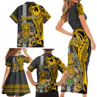 Custom Hawaii Kahoolawe Island Family Matching Short Sleeve Bodycon Dress and Hawaiian Shirt Hawaiian Warrior and Kakau Symbols Abstract Tattoo LT03 - Polynesian Pride