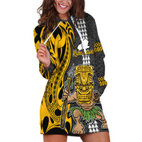 Custom Hawaii Kahoolawe Island Hoodie Dress Hawaiian Warrior and Kakau Symbols Abstract Tattoo LT03 Yellow - Polynesian Pride