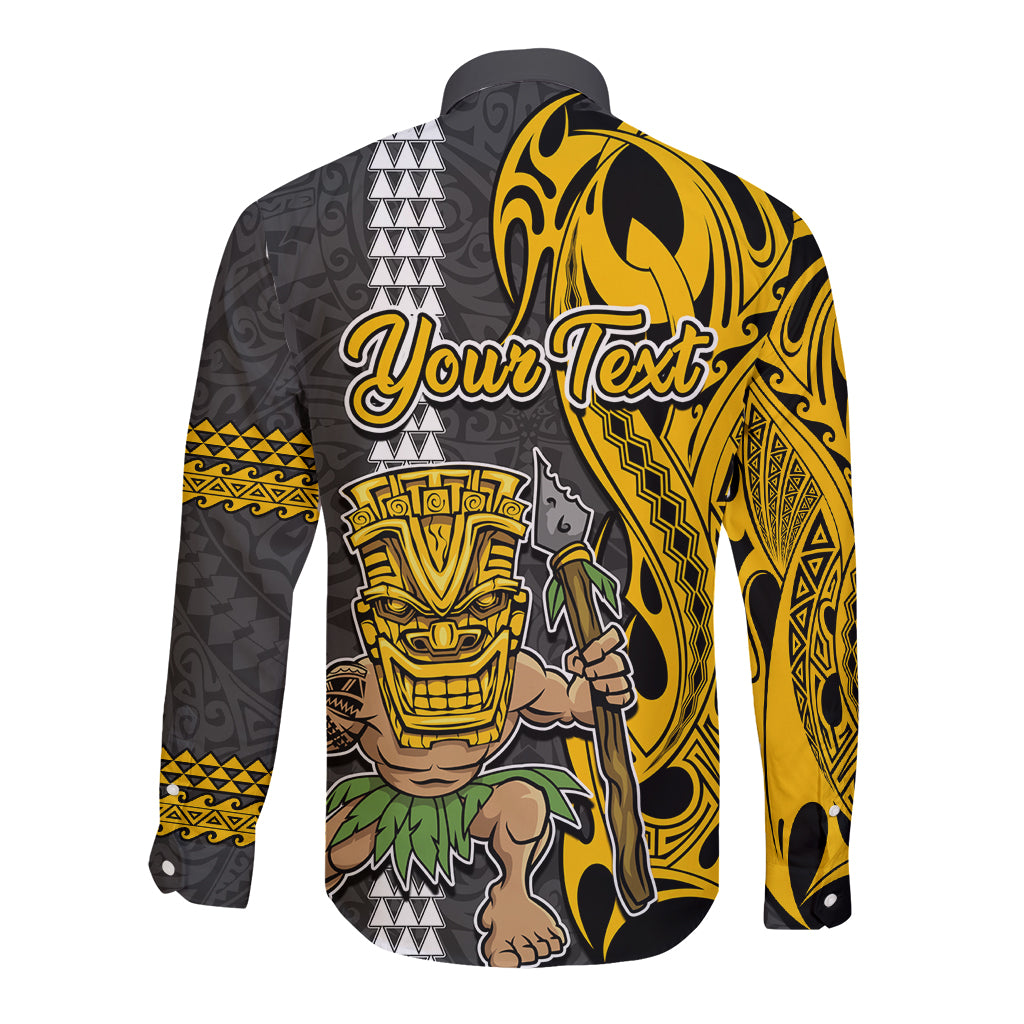 Custom Hawaii Kahoolawe Island Long Sleeve Button Shirt Hawaiian Warrior and Kakau Symbols Abstract Tattoo LT03 - Polynesian Pride
