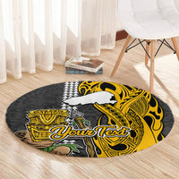 Custom Hawaii Kahoolawe Island Round Carpet Hawaiian Warrior and Kakau Symbols Abstract Tattoo LT03 - Polynesian Pride