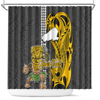 Custom Hawaii Kahoolawe Island Shower Curtain Hawaiian Warrior and Kakau Symbols Abstract Tattoo LT03 Yellow - Polynesian Pride