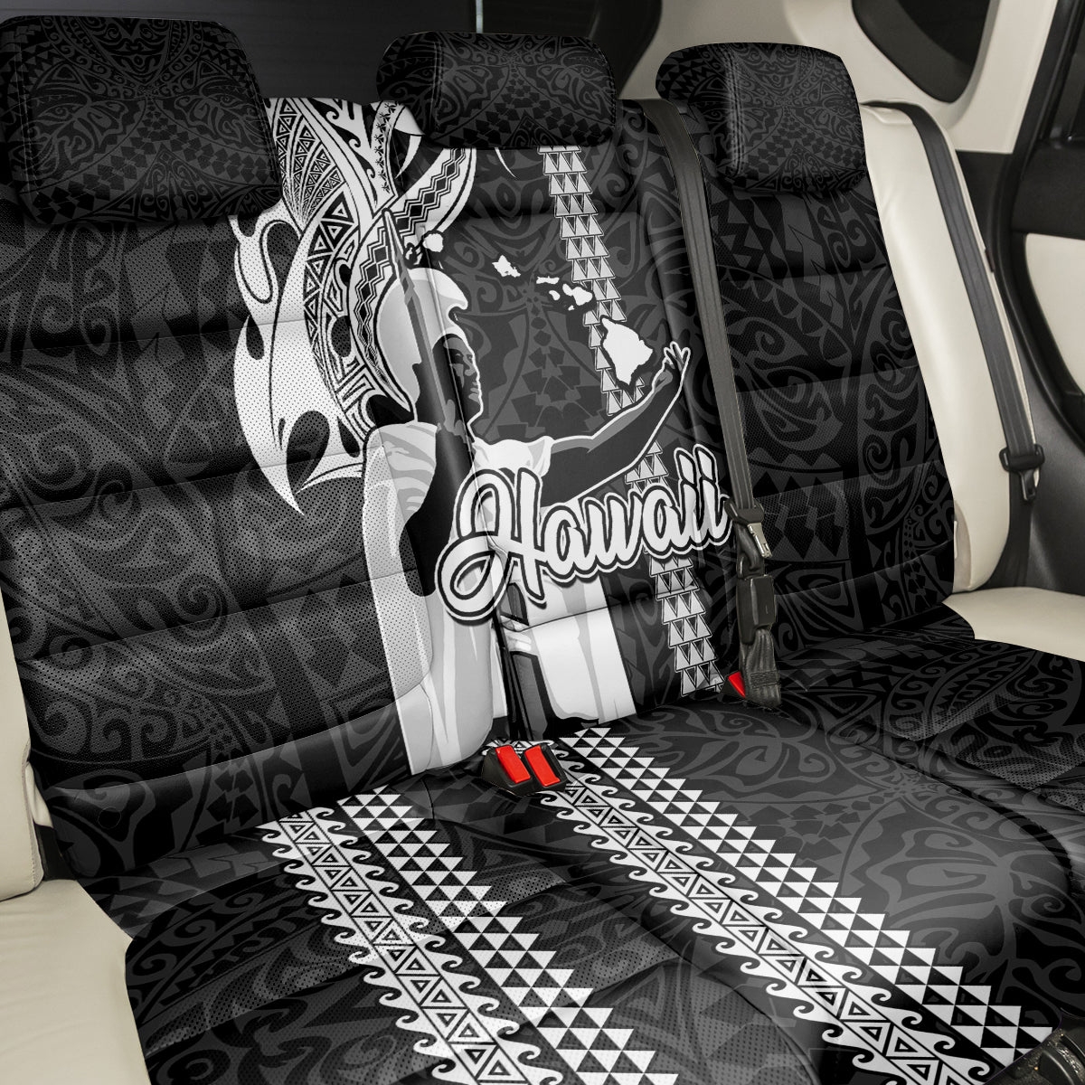 Hawaii Kahoolawe Island Back Car Seat Cover Hawaiian King and Kakau Symbols Abstract Shoulder Tattoo LT03 - Polynesian Pride