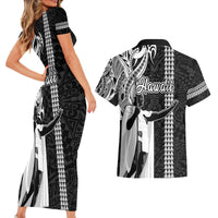 Hawaii Kahoolawe Island Couples Matching Short Sleeve Bodycon Dress and Hawaiian Shirt Hawaiian King and Kakau Symbols Abstract Shoulder Tattoo LT03 - Polynesian Pride