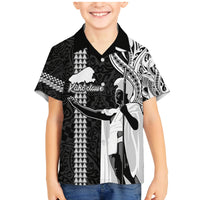 Hawaii Kahoolawe Island Family Matching Mermaid Dress and Hawaiian Shirt Hawaiian King and Kakau Symbols Abstract Shoulder Tattoo LT03 Son's Shirt Black - Polynesian Pride