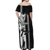 Hawaii Kahoolawe Island Off Shoulder Maxi Dress Hawaiian King and Kakau Symbols Abstract Shoulder Tattoo LT03 - Polynesian Pride