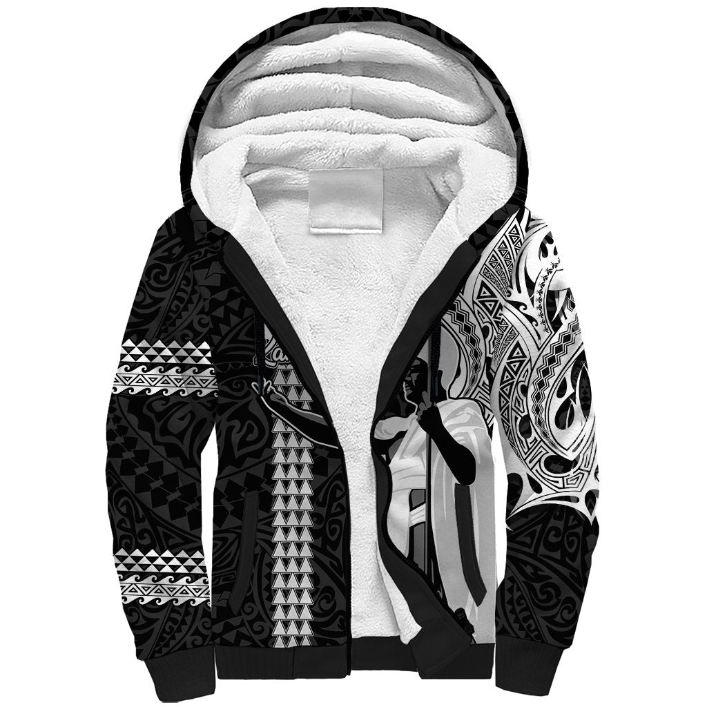 Hawaii Kahoolawe Island Sherpa Hoodie Hawaiian King and Kakau Symbols Abstract Shoulder Tattoo LT03 Unisex Black - Polynesian Pride