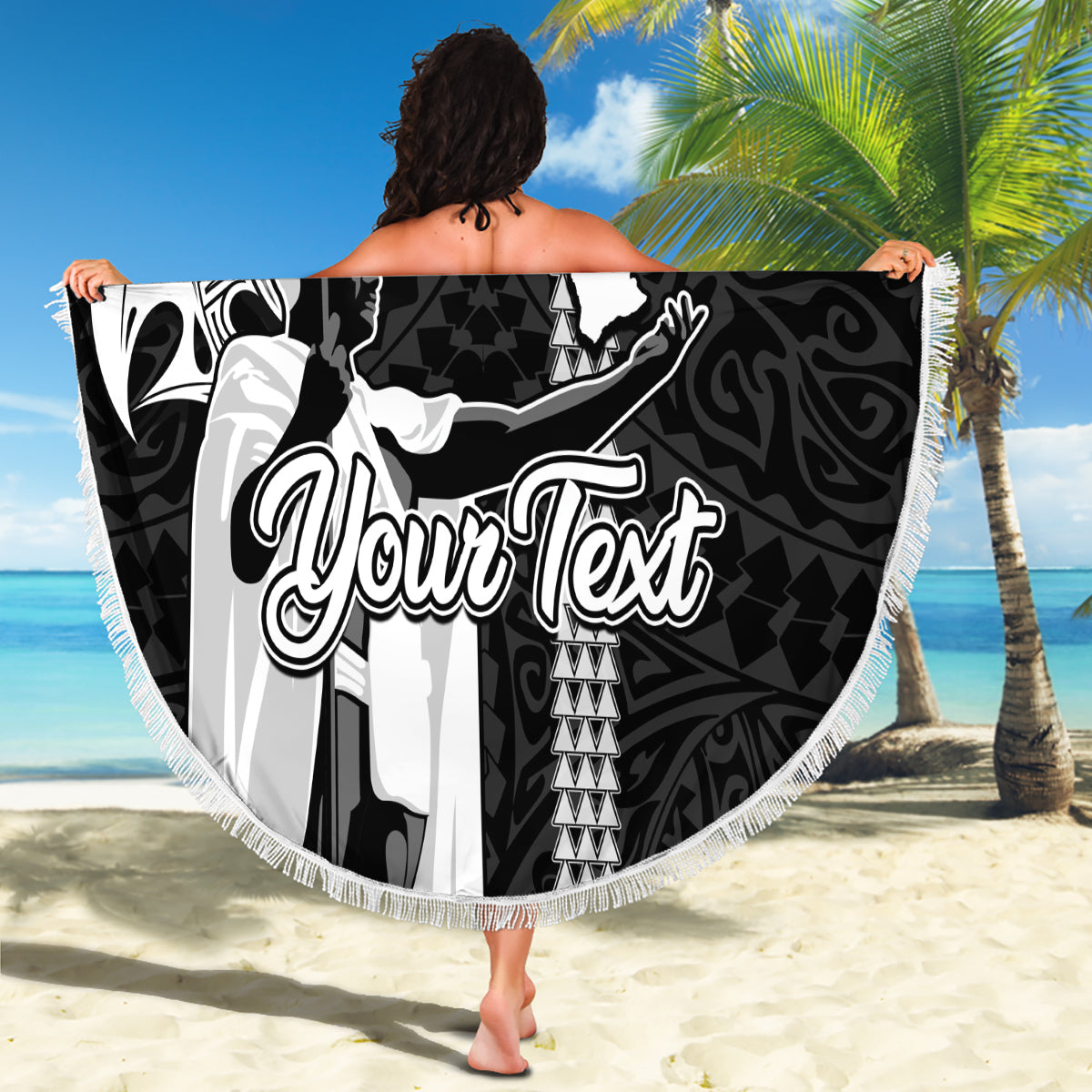 Custom Hawaii Kahoolawe Island Beach Blanket Hawaiian King and Kakau Symbols Abstract Shoulder Tattoo LT03 - Wonder Print Shop
