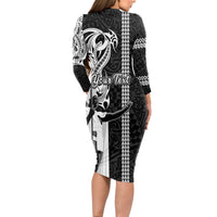 Custom Hawaii Kahoolawe Island Long Sleeve Bodycon Dress Hawaiian King and Kakau Symbols Abstract Shoulder Tattoo LT03 - Polynesian Pride