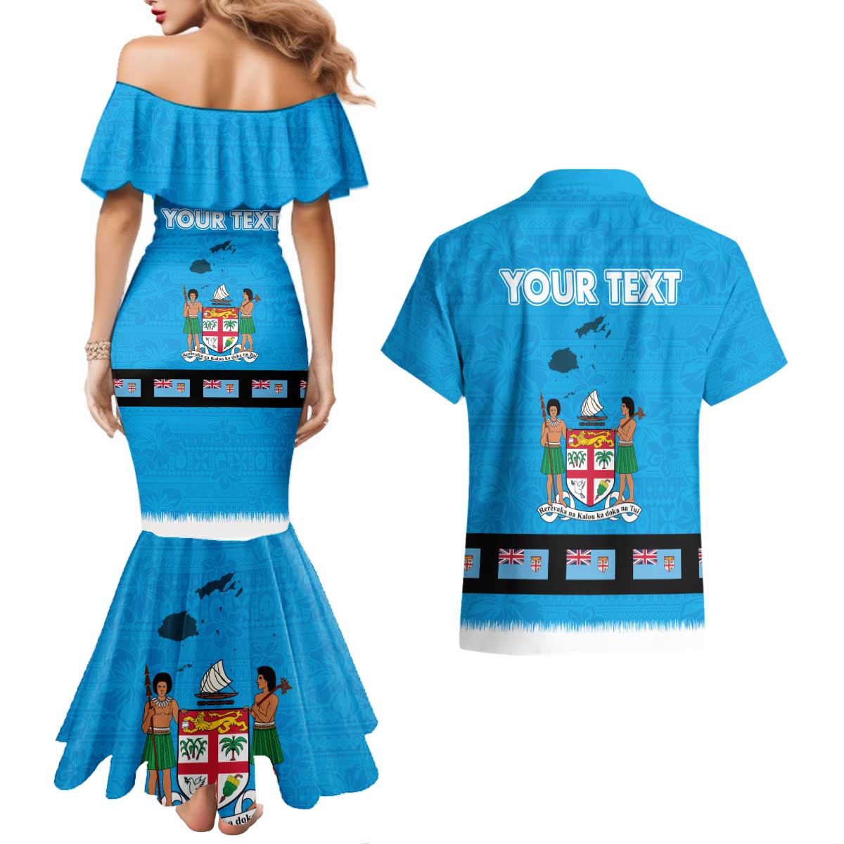 Fiji Merry Christmas Couples Matching Mermaid Dress and Hawaiian Shirt Santa Suit Style With Tapa Tribal Pattern LT03 - Polynesian Pride