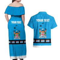 Fiji Merry Christmas Couples Matching Off Shoulder Maxi Dress and Hawaiian Shirt Santa Suit Style With Tapa Tribal Pattern LT03 - Polynesian Pride