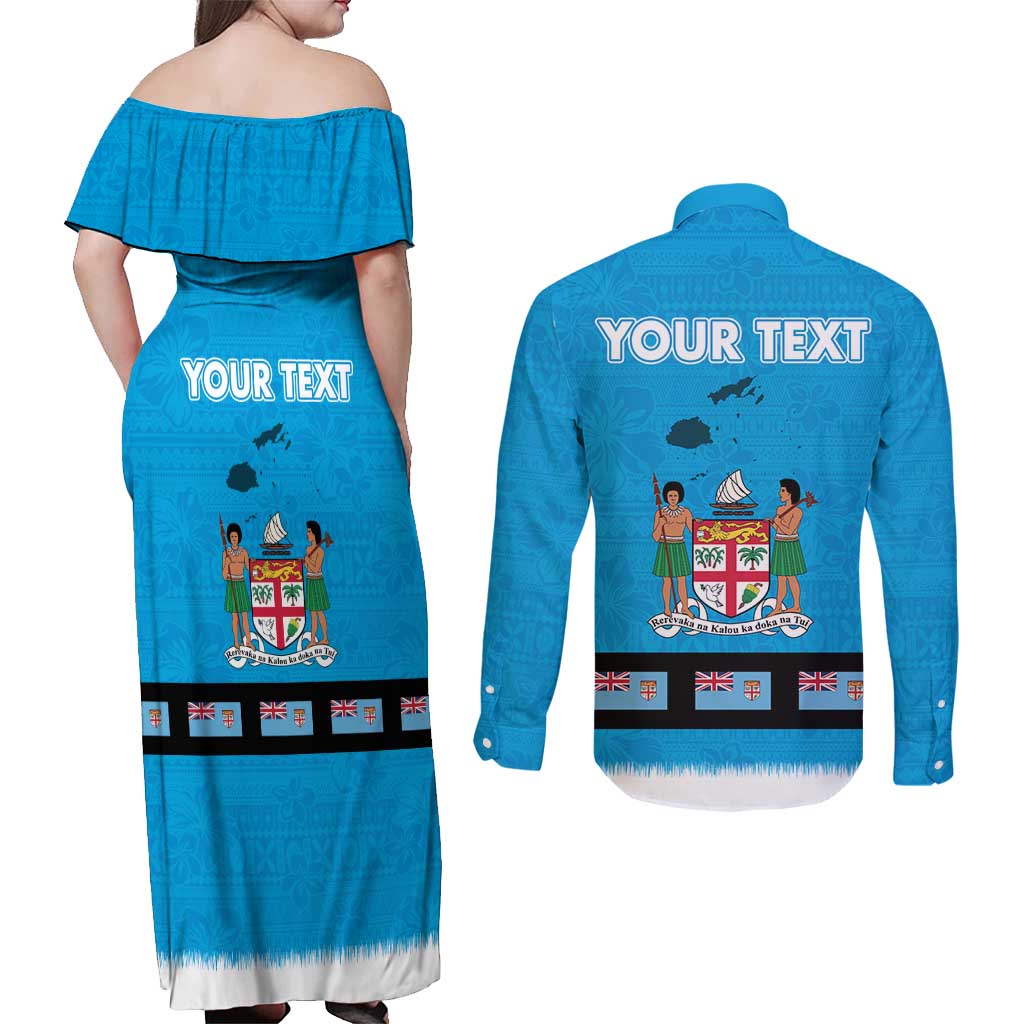 Fiji Merry Christmas Couples Matching Off Shoulder Maxi Dress and Long Sleeve Button Shirt Santa Suit Style With Tapa Tribal Pattern LT03 - Polynesian Pride