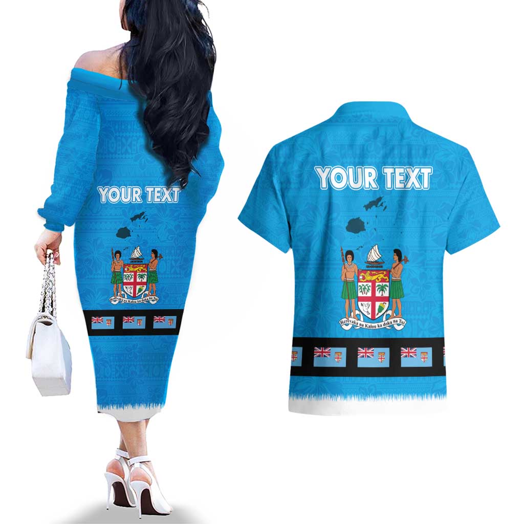 Fiji Merry Christmas Couples Matching Off The Shoulder Long Sleeve Dress and Hawaiian Shirt Santa Suit Style With Tapa Tribal Pattern LT03 - Polynesian Pride