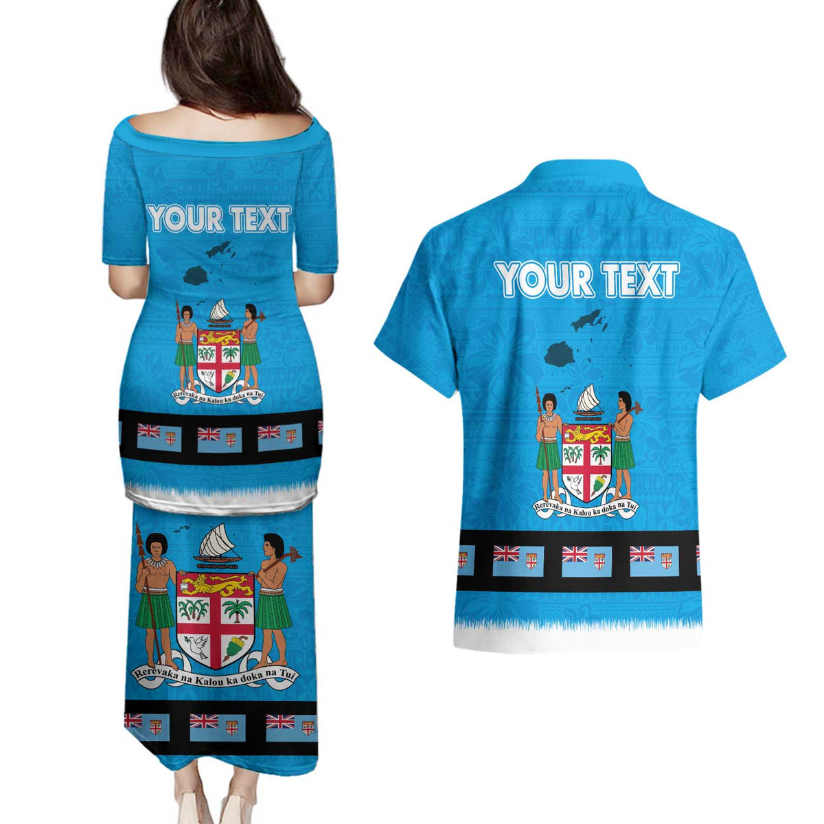 Fiji Merry Christmas Couples Matching Puletasi and Hawaiian Shirt Santa Suit Style With Tapa Tribal Pattern LT03 - Polynesian Pride