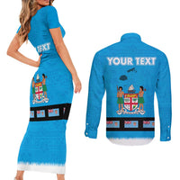 Fiji Merry Christmas Couples Matching Short Sleeve Bodycon Dress and Long Sleeve Button Shirt Santa Suit Style With Tapa Tribal Pattern LT03 - Polynesian Pride