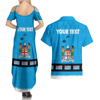 Fiji Merry Christmas Couples Matching Summer Maxi Dress and Hawaiian Shirt Santa Suit Style With Tapa Tribal Pattern LT03 - Polynesian Pride