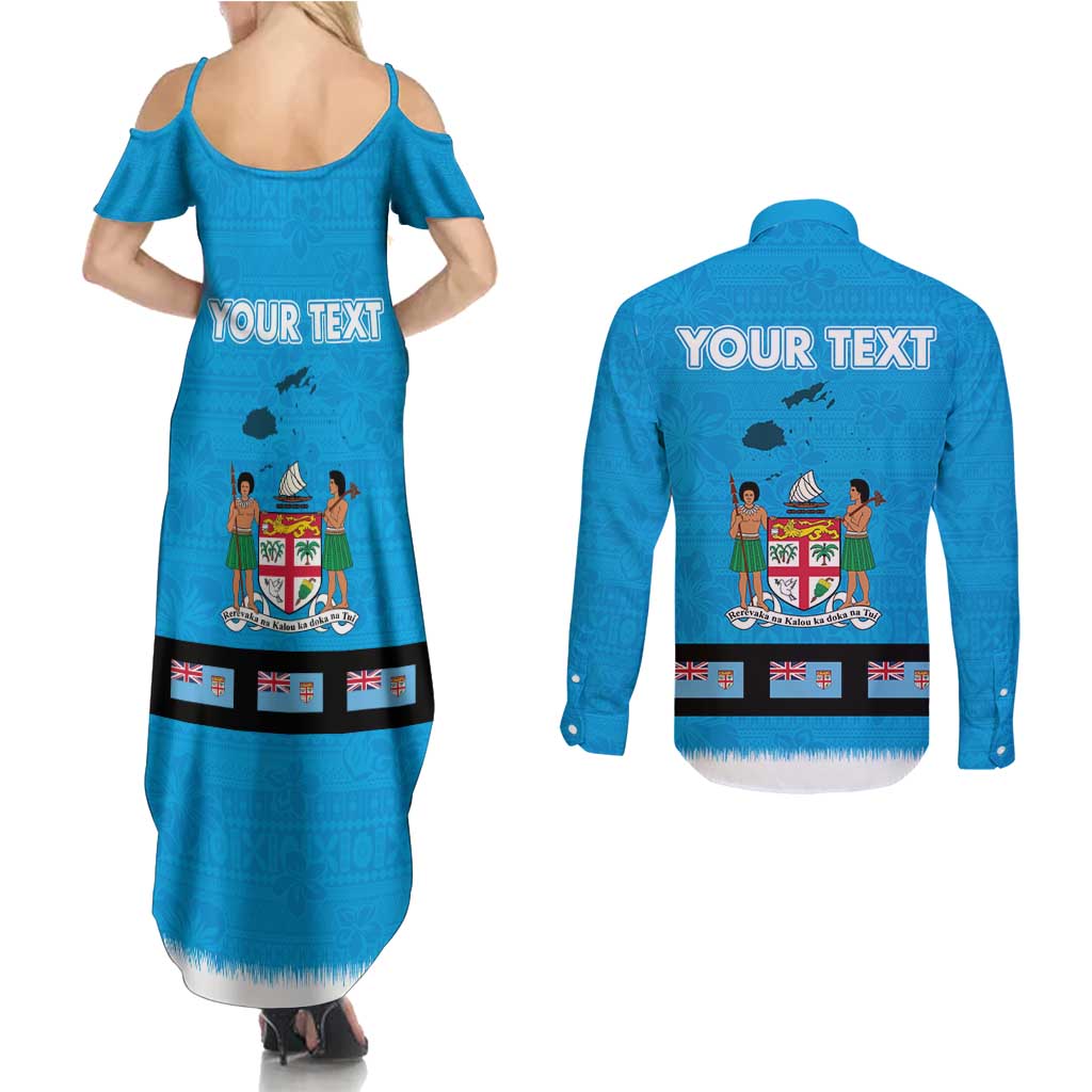 Fiji Merry Christmas Couples Matching Summer Maxi Dress and Long Sleeve Button Shirt Santa Suit Style With Tapa Tribal Pattern LT03 - Polynesian Pride