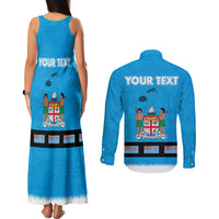 Fiji Merry Christmas Couples Matching Tank Maxi Dress and Long Sleeve Button Shirt Santa Suit Style With Tapa Tribal Pattern LT03 - Polynesian Pride