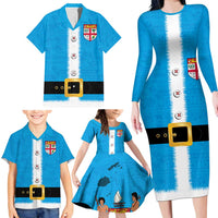 Fiji Merry Christmas Family Matching Long Sleeve Bodycon Dress and Hawaiian Shirt Santa Suit Style With Tapa Tribal Pattern LT03 - Polynesian Pride