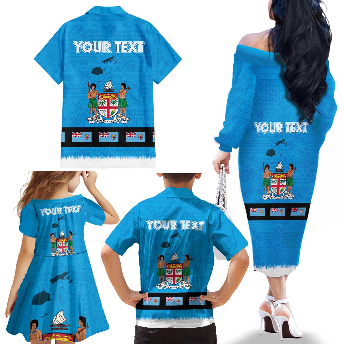 Fiji Merry Christmas Family Matching Off The Shoulder Long Sleeve Dress and Hawaiian Shirt Santa Suit Style With Tapa Tribal Pattern LT03 - Polynesian Pride