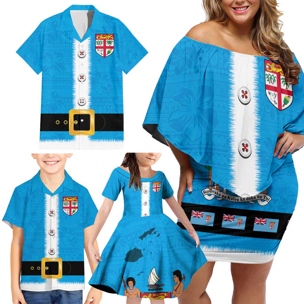 Fiji Merry Christmas Family Matching Off Shoulder Short Dress and Hawaiian Shirt Santa Suit Style With Tapa Tribal Pattern LT03 - Polynesian Pride