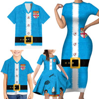 Fiji Merry Christmas Family Matching Short Sleeve Bodycon Dress and Hawaiian Shirt Santa Suit Style With Tapa Tribal Pattern LT03 - Polynesian Pride
