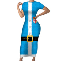 Fiji Merry Christmas Family Matching Short Sleeve Bodycon Dress and Hawaiian Shirt Santa Suit Style With Tapa Tribal Pattern LT03 Mom's Dress Blue - Polynesian Pride