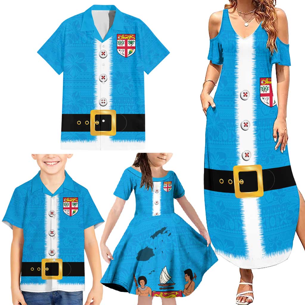 Fiji Merry Christmas Family Matching Summer Maxi Dress and Hawaiian Shirt Santa Suit Style With Tapa Tribal Pattern LT03 - Polynesian Pride