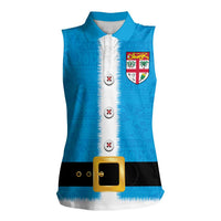Fiji Merry Christmas Women Sleeveless Polo Shirt Santa Suit Style With Tapa Tribal Pattern LT03 Female Blue - Polynesian Pride