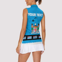 Fiji Merry Christmas Women Sleeveless Polo Shirt Santa Suit Style With Tapa Tribal Pattern LT03 - Polynesian Pride