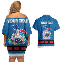 Samoa Merry Christmas Couples Matching Off Shoulder Short Dress and Hawaiian Shirt Santa Suit Style With Tatau Tattoo Pattern LT03 - Polynesian Pride