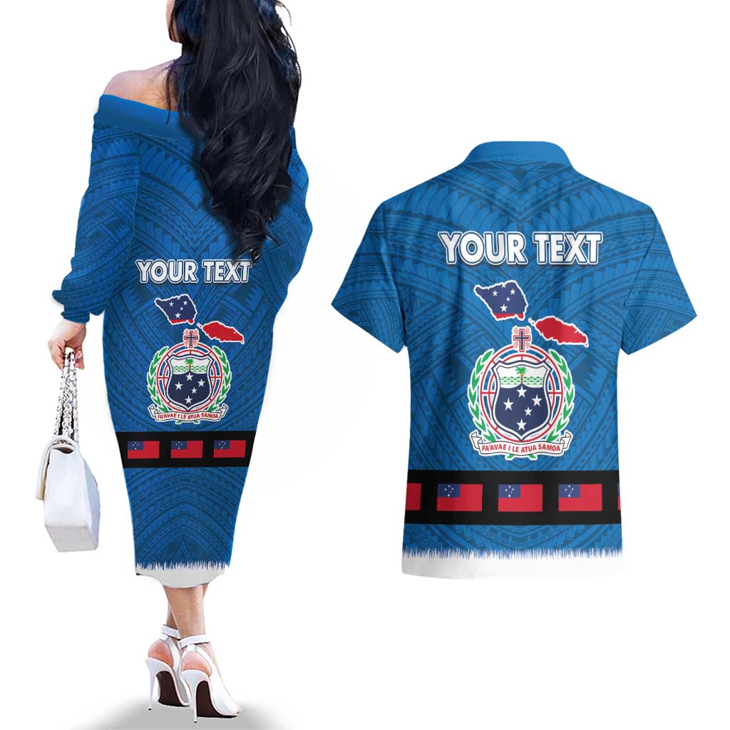 Samoa Merry Christmas Couples Matching Off The Shoulder Long Sleeve Dress and Hawaiian Shirt Santa Suit Style With Tatau Tattoo Pattern LT03 - Polynesian Pride
