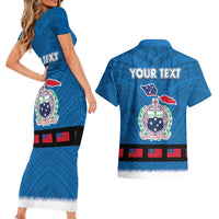 Samoa Merry Christmas Couples Matching Short Sleeve Bodycon Dress and Hawaiian Shirt Santa Suit Style With Tatau Tattoo Pattern LT03 - Polynesian Pride