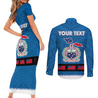 Samoa Merry Christmas Couples Matching Short Sleeve Bodycon Dress and Long Sleeve Button Shirt Santa Suit Style With Tatau Tattoo Pattern LT03 - Polynesian Pride