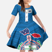 Samoa Merry Christmas Family Matching Off The Shoulder Long Sleeve Dress and Hawaiian Shirt Santa Suit Style With Tatau Tattoo Pattern LT03 Daughter's Dress Blue - Polynesian Pride
