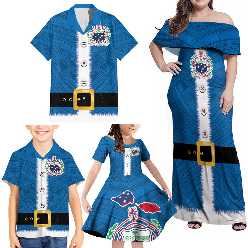 Samoa Merry Christmas Family Matching Off Shoulder Maxi Dress and Hawaiian Shirt Santa Suit Style With Tatau Tattoo Pattern LT03 - Polynesian Pride