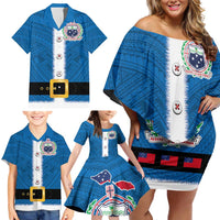 Samoa Merry Christmas Family Matching Off Shoulder Short Dress and Hawaiian Shirt Santa Suit Style With Tatau Tattoo Pattern LT03 - Polynesian Pride